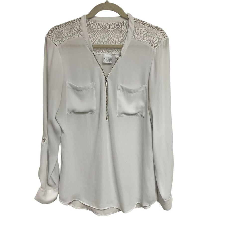 Soho Jeans Women's M White Lace V-Neck Blouse Long Sleeve Casual
